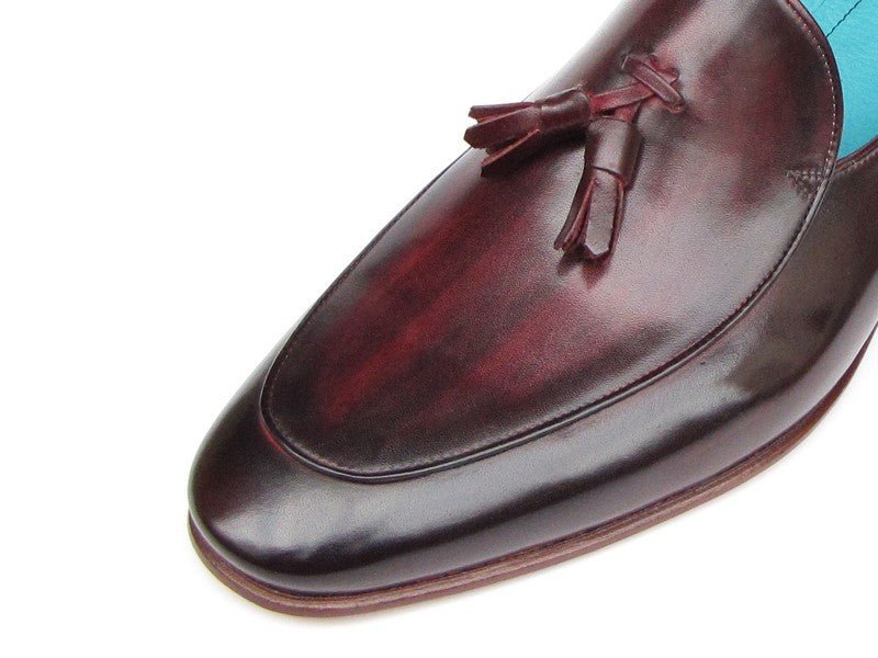 Paul Parkman Men's Hand Painted Leather Tassel Loafers in Black and Purple