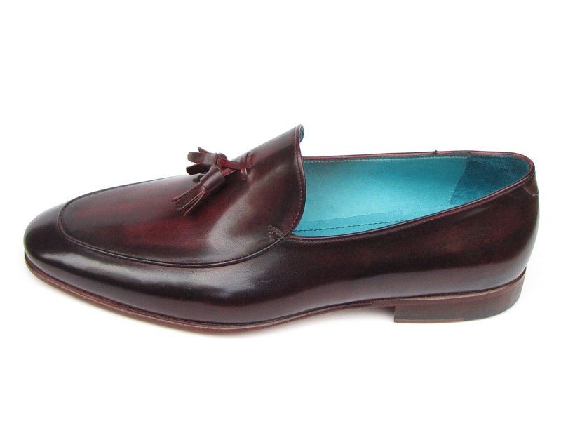Paul Parkman Men's Hand Painted Leather Tassel Loafers in Black and Purple