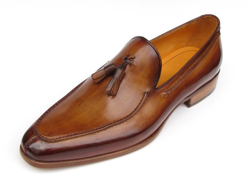 Paul Parkman Men's Hand Painted Leather Tassel Loafers in Camel and Brown