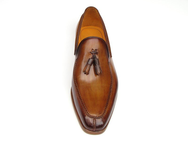 Paul Parkman Men's Hand Painted Leather Tassel Loafers in Camel and Brown