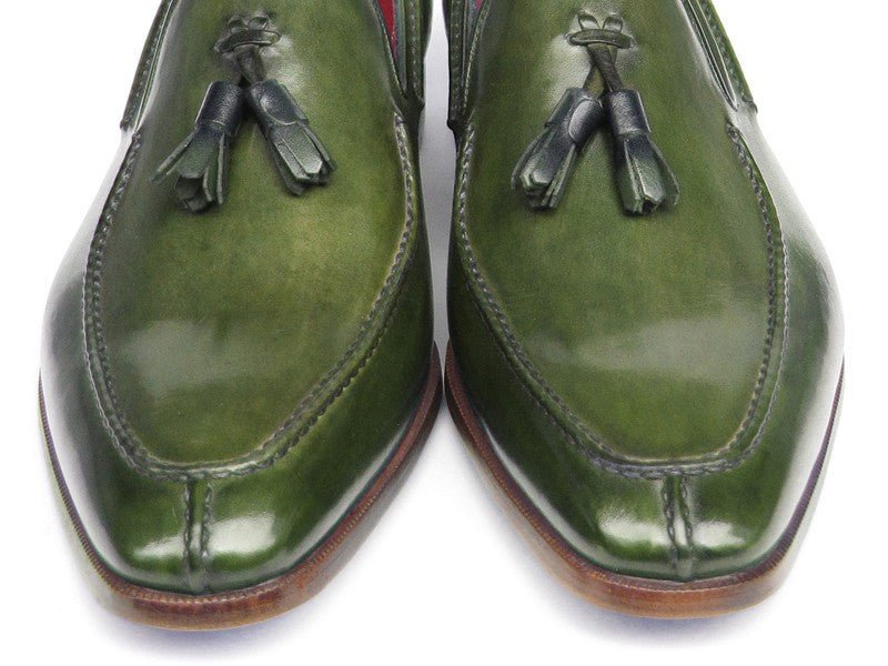 Paul Parkman Men's Hand Painted Leather Tassel Loafers in Green
