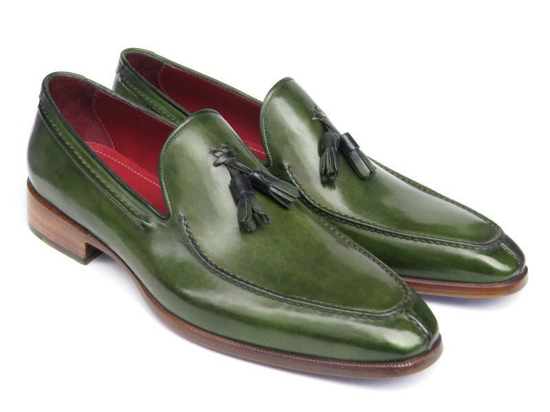 Paul Parkman Men's Hand Painted Leather Tassel Loafers in Green