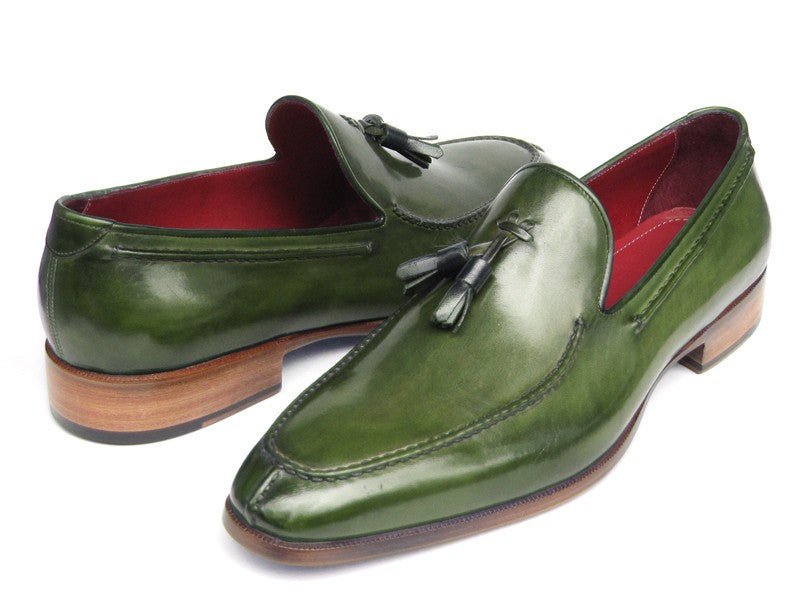 Paul Parkman Men's Hand Painted Leather Tassel Loafers in Green