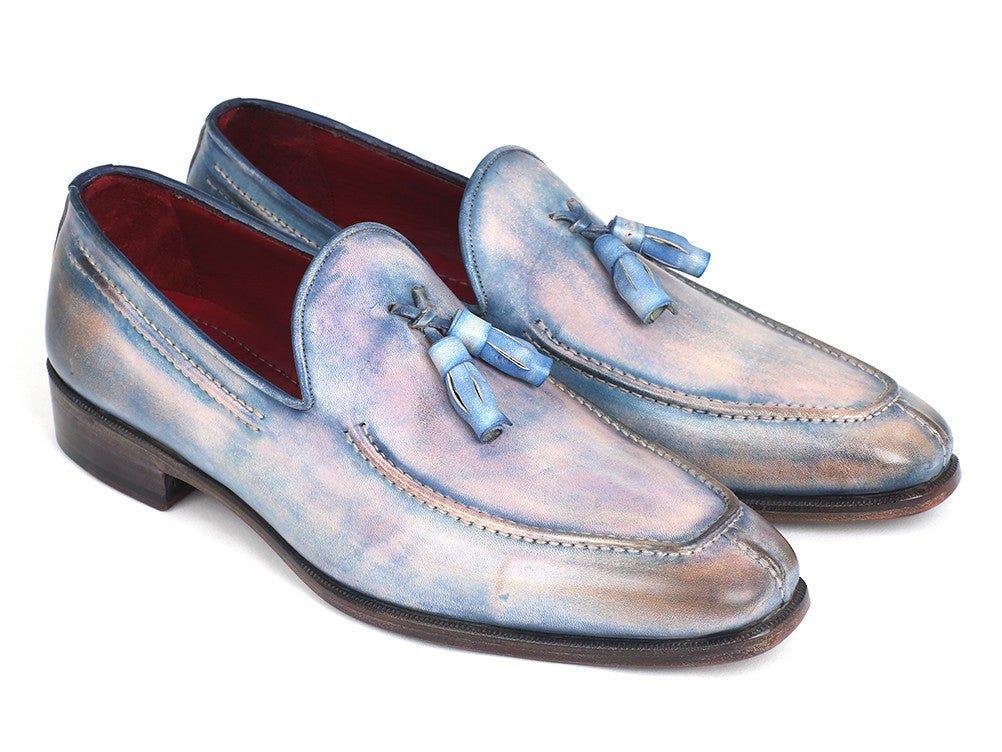 Paul Parkman Men's Hand Painted Leather Tassel Loafers in Lila