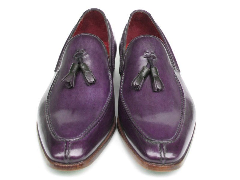 Paul Parkman Men's Hand Painted Leather Tassel Loafers in Purple