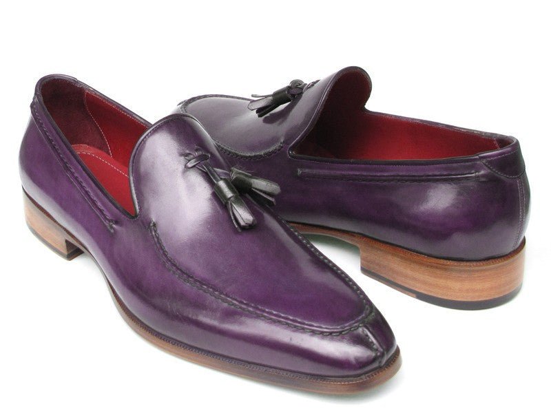 Paul Parkman Men's Hand Painted Leather Tassel Loafers in Purple