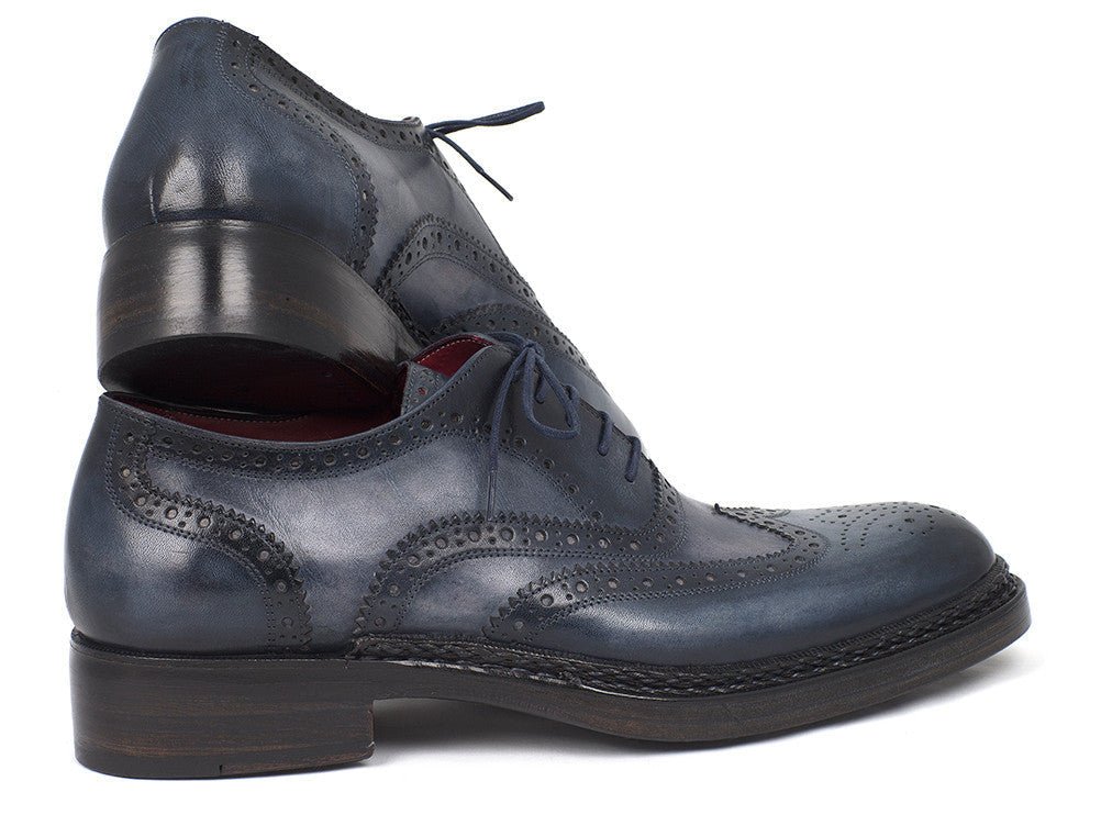 Paul Parkman Men's Hand Painted Leather Wingtip Brogues in Blue