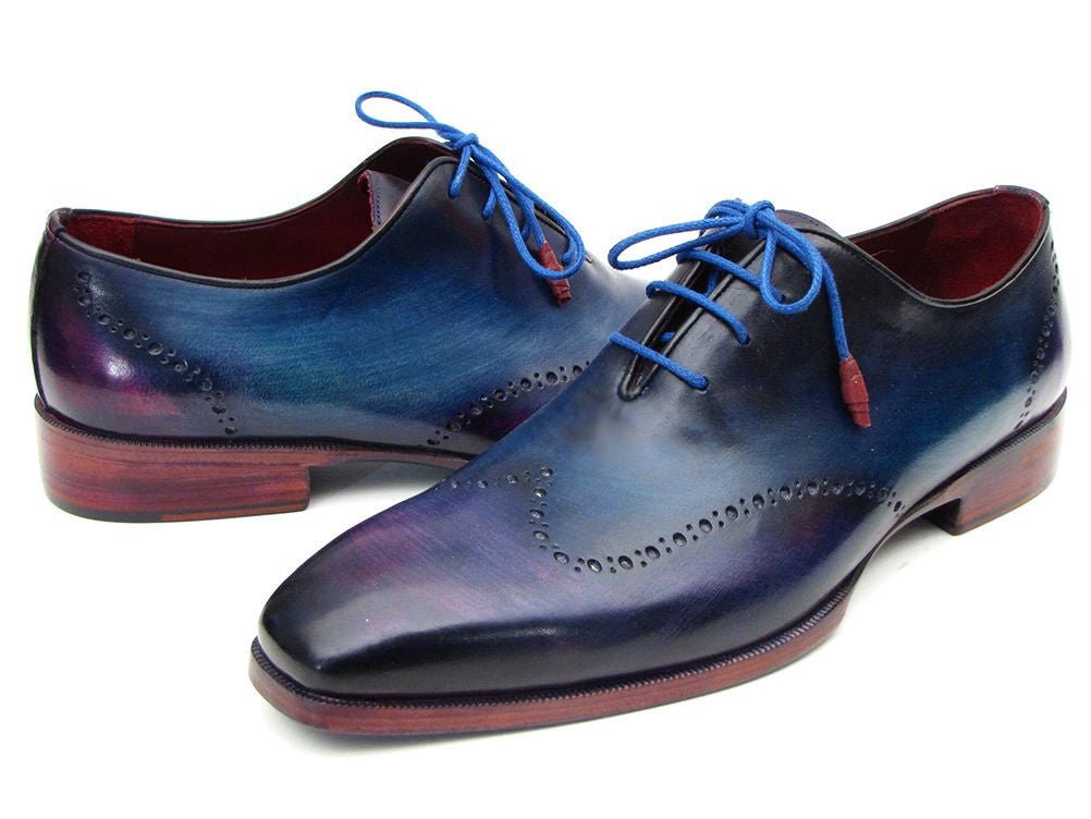 Paul Parkman Men's Hand Painted Leather Wingtip Oxfords in Blue and Purple