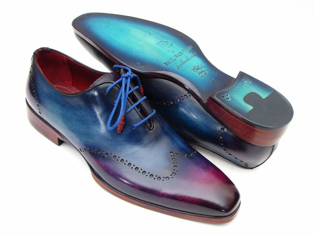 Paul Parkman Men's Hand Painted Leather Wingtip Oxfords in Blue and Purple