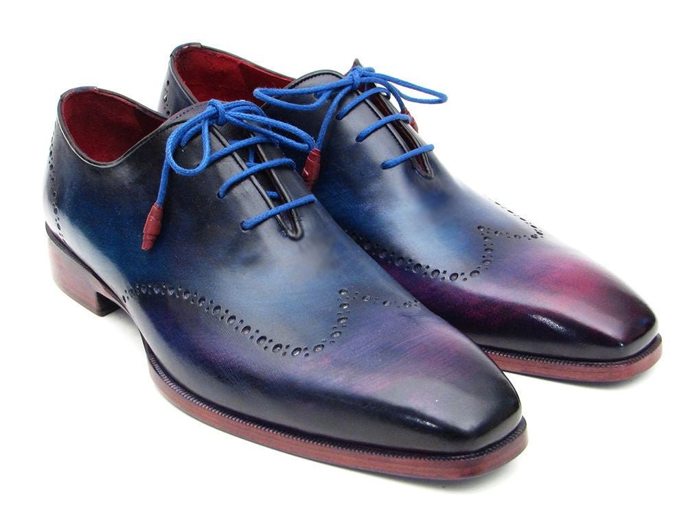 Paul Parkman Men's Hand Painted Leather Wingtip Oxfords in Blue and Purple