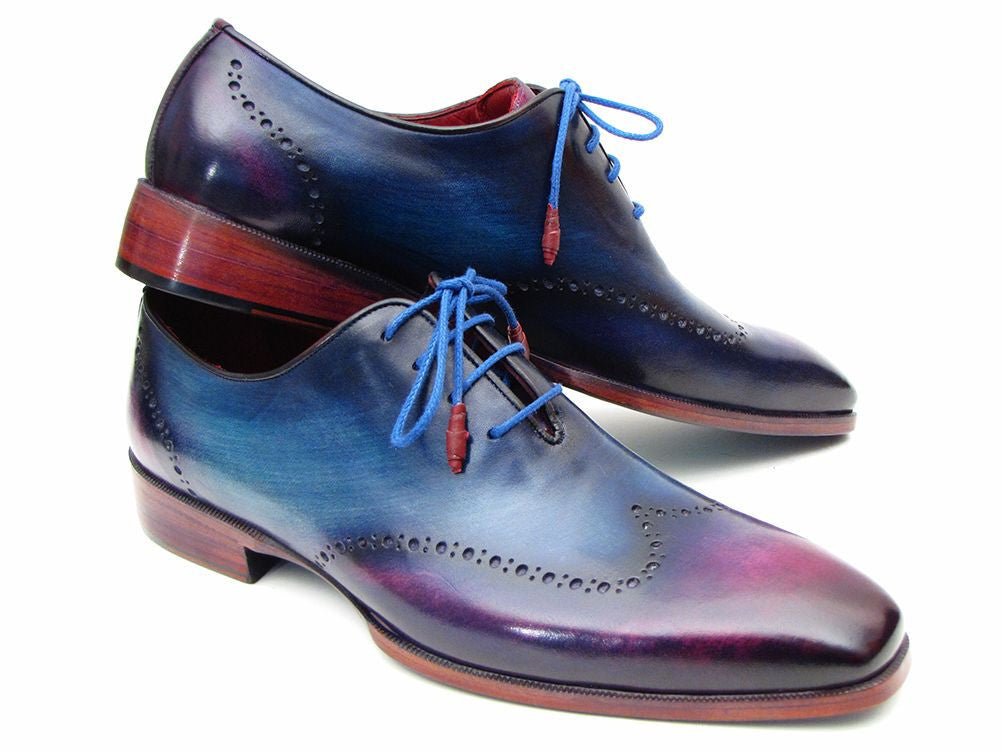 Paul Parkman Men's Hand Painted Leather Wingtip Oxfords in Blue and Purple