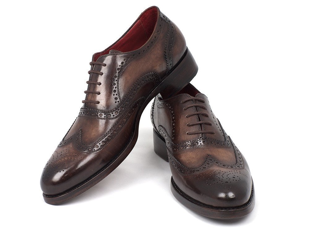 Paul Parkman Men's Hand Painted Leather Wingtip Oxfords in Brown