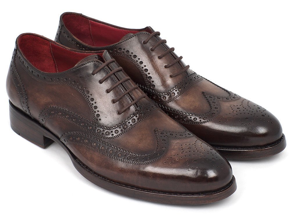 Paul Parkman Men's Hand Painted Leather Wingtip Oxfords in Brown