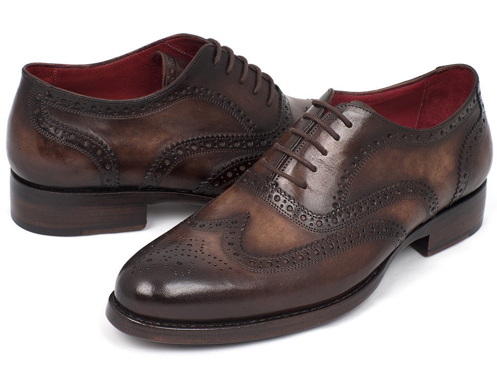 Paul Parkman Men's Hand Painted Leather Wingtip Oxfords in Brown