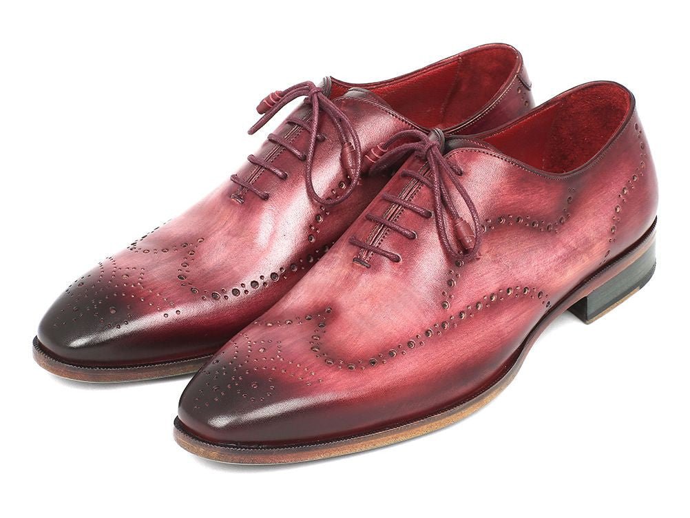 Paul Parkman Men's Hand Painted Leather Wingtip Oxfords in Burgundy