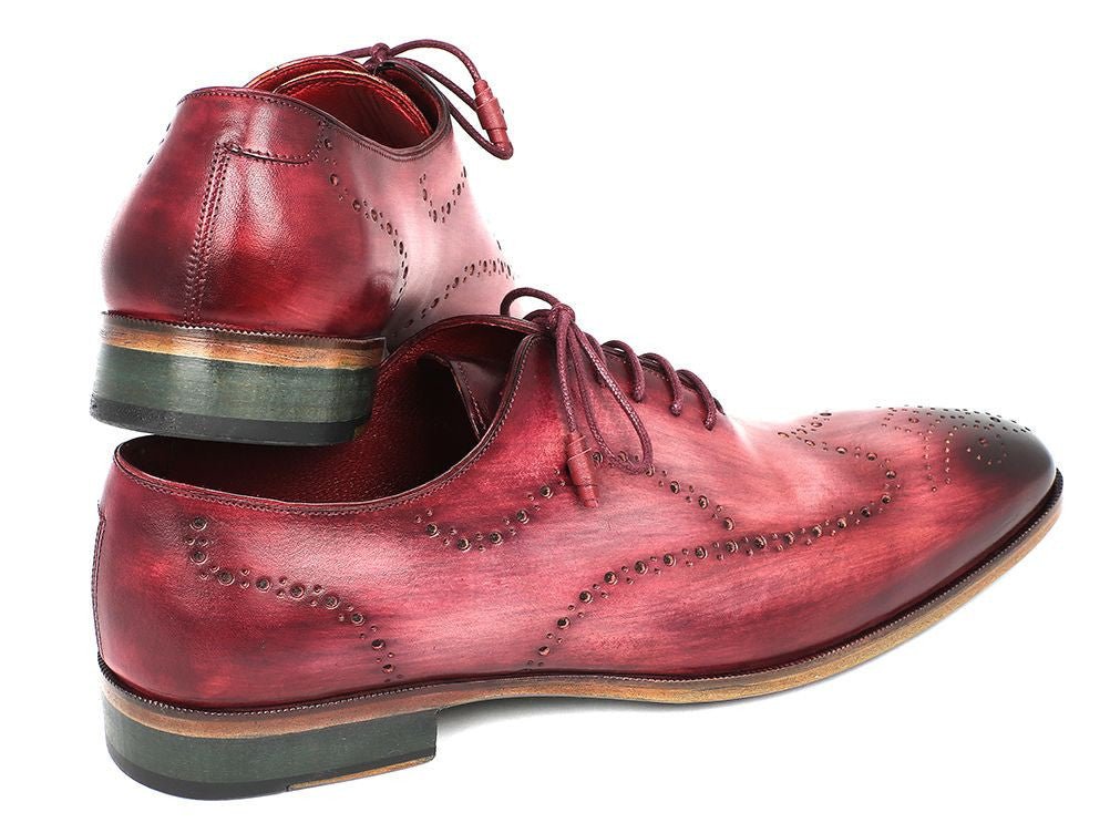 Paul Parkman Men's Hand Painted Leather Wingtip Oxfords in Burgundy