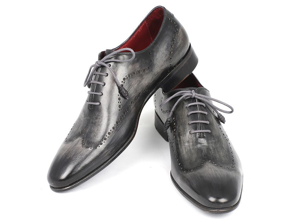 Paul Parkman Men's Hand Painted Leather Wingtip Oxfords in Gray and Black