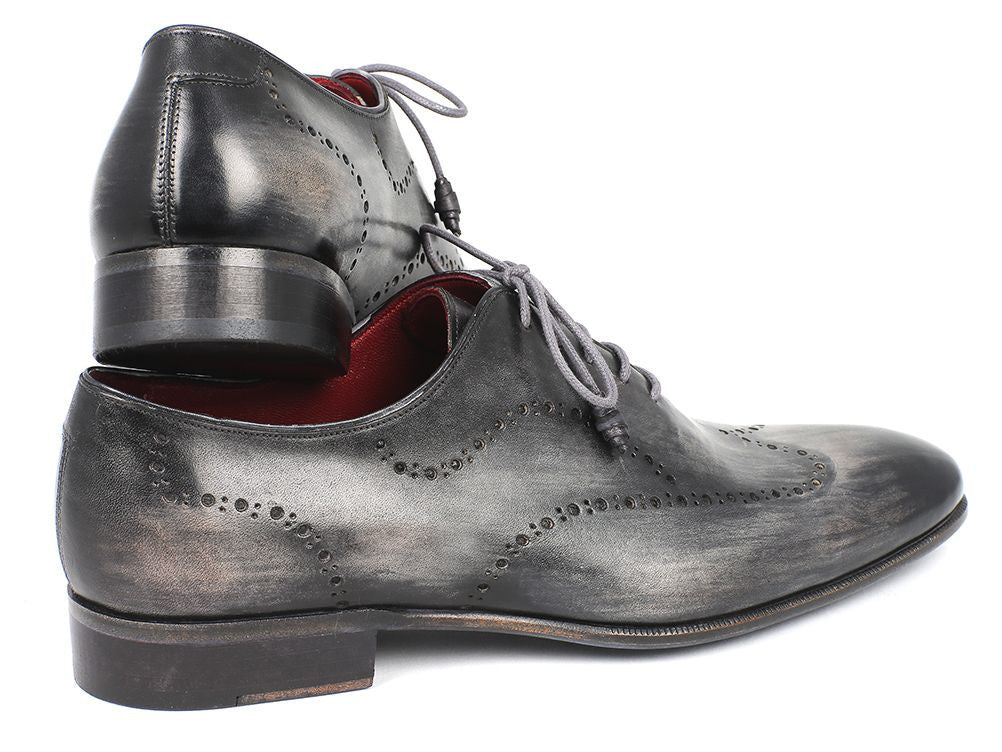 Paul Parkman Men's Hand Painted Leather Wingtip Oxfords in Gray and Black