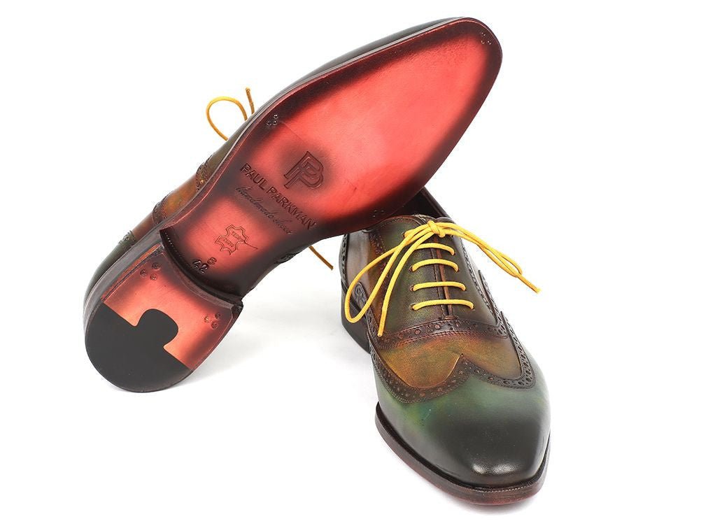 Paul Parkman Men's Hand Painted Leather Wingtip Oxfords in Green