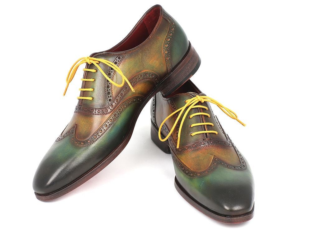 Paul Parkman Men's Hand Painted Leather Wingtip Oxfords in Green