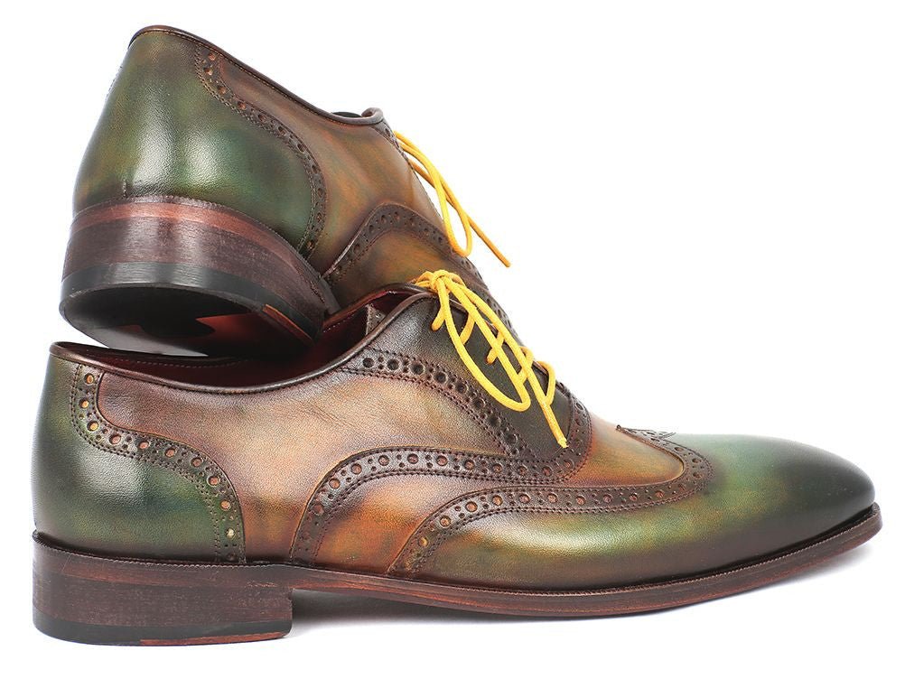 Paul Parkman Men's Hand Painted Leather Wingtip Oxfords in Green
