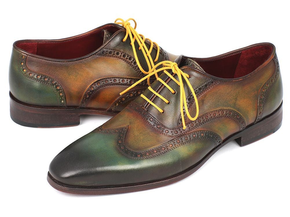 Paul Parkman Men's Hand Painted Leather Wingtip Oxfords in Green