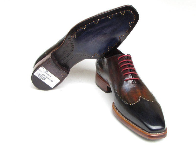 Paul Parkman Men's Hand Painted Leather Wingtip Oxfords in Navy, Red and Black