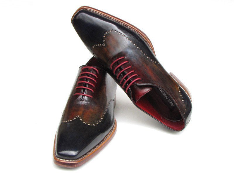 Paul Parkman Men's Hand Painted Leather Wingtip Oxfords in Navy, Red and Black