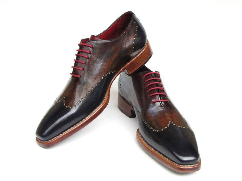 Paul Parkman Men's Hand Painted Leather Wingtip Oxfords in Navy, Red and Black