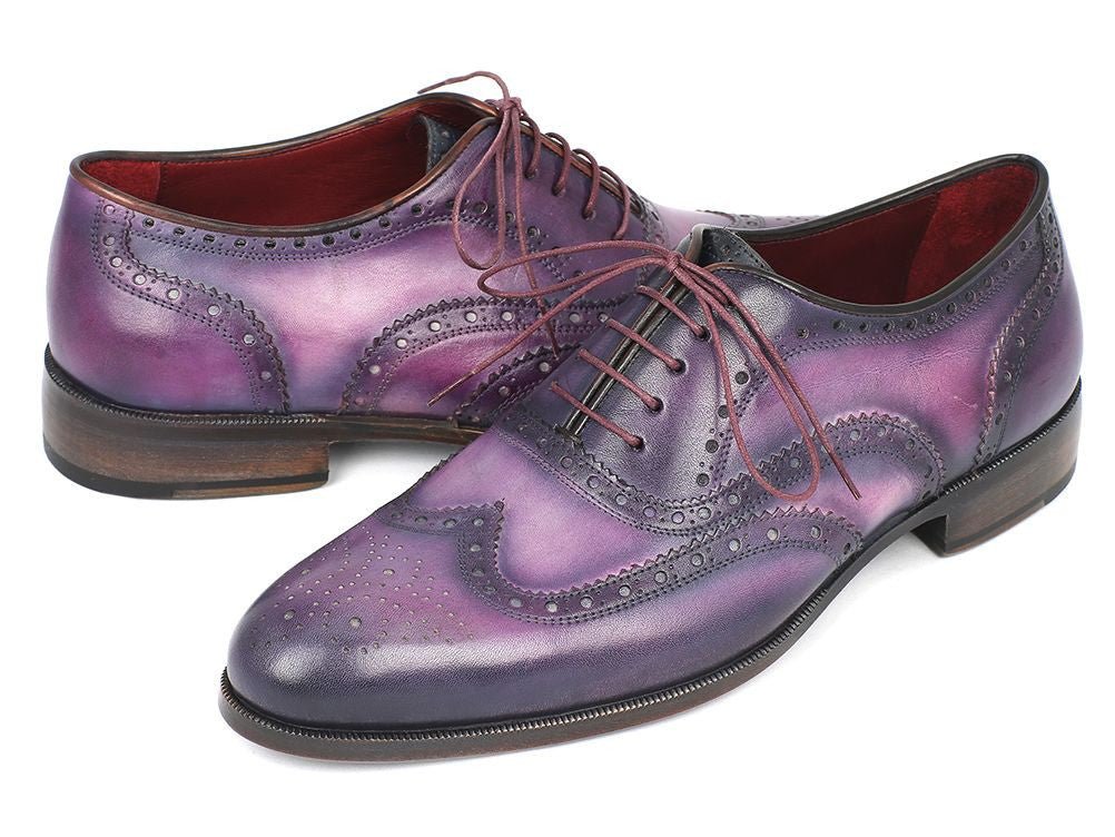 Paul Parkman Men's Hand Painted Leather Wingtip Oxfords in Purple and Navy