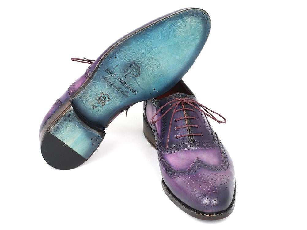 Paul Parkman Men's Hand Painted Leather Wingtip Oxfords in Purple and Navy