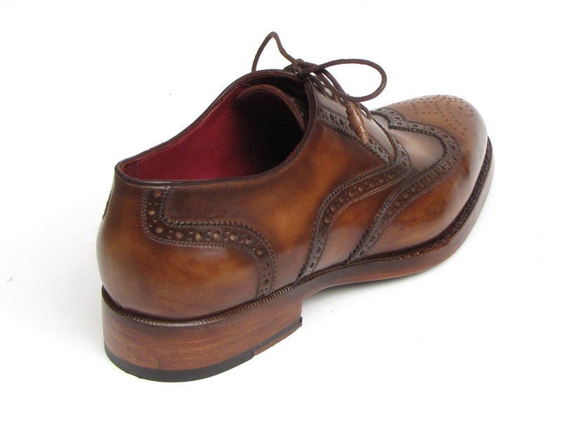 Paul Parkman Men's Hand Painted Leather Wingtip Oxfords in Tobacco