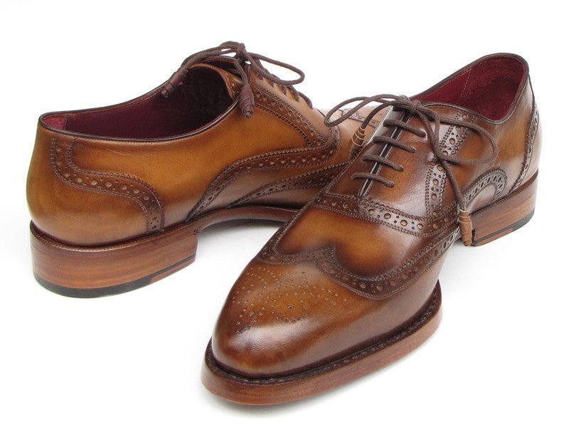 Paul Parkman Men's Hand Painted Leather Wingtip Oxfords in Tobacco