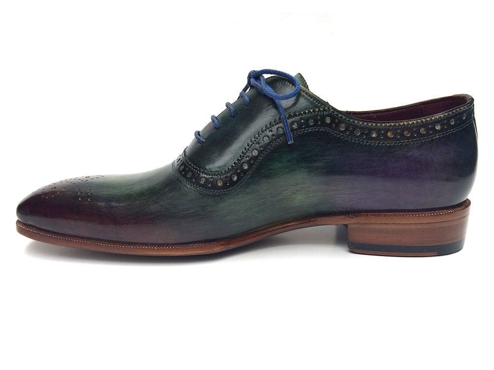 Paul Parkman Men's Hand Painted Medallion Toe Leather Oxfords in Green and Purple