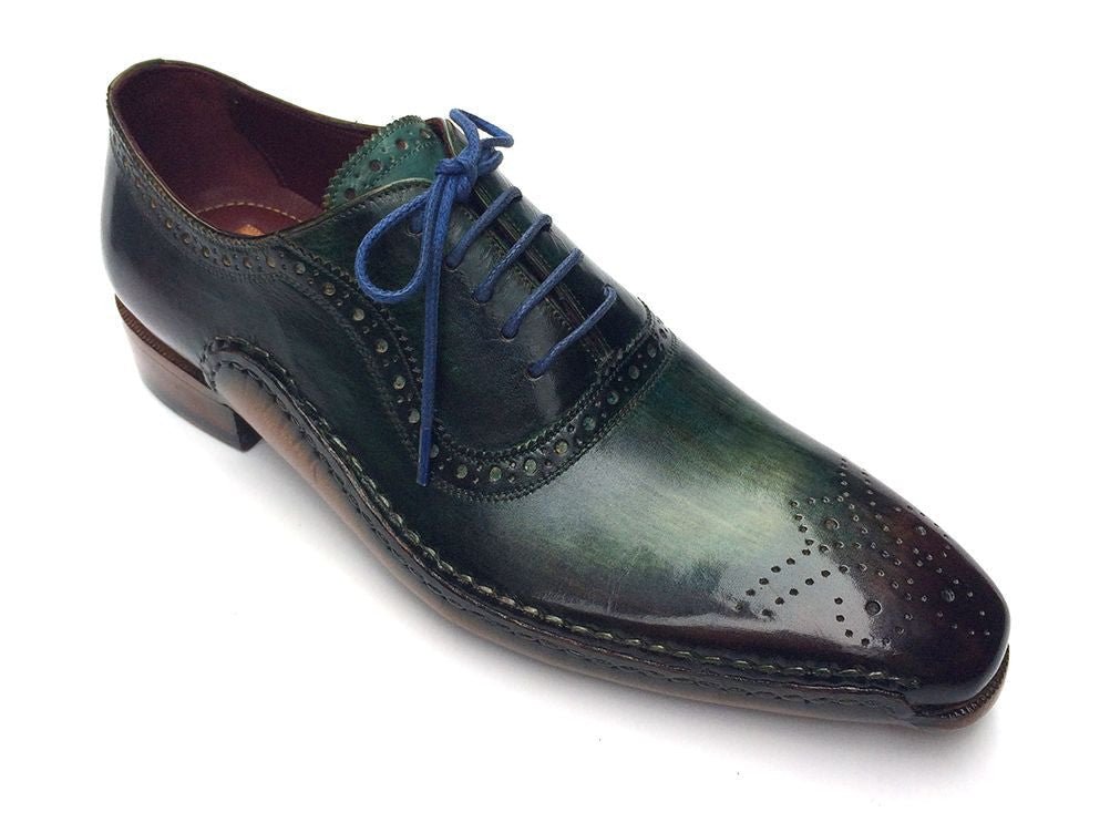 Paul Parkman Men's Hand Painted Medallion Toe Leather Oxfords in Green and Purple