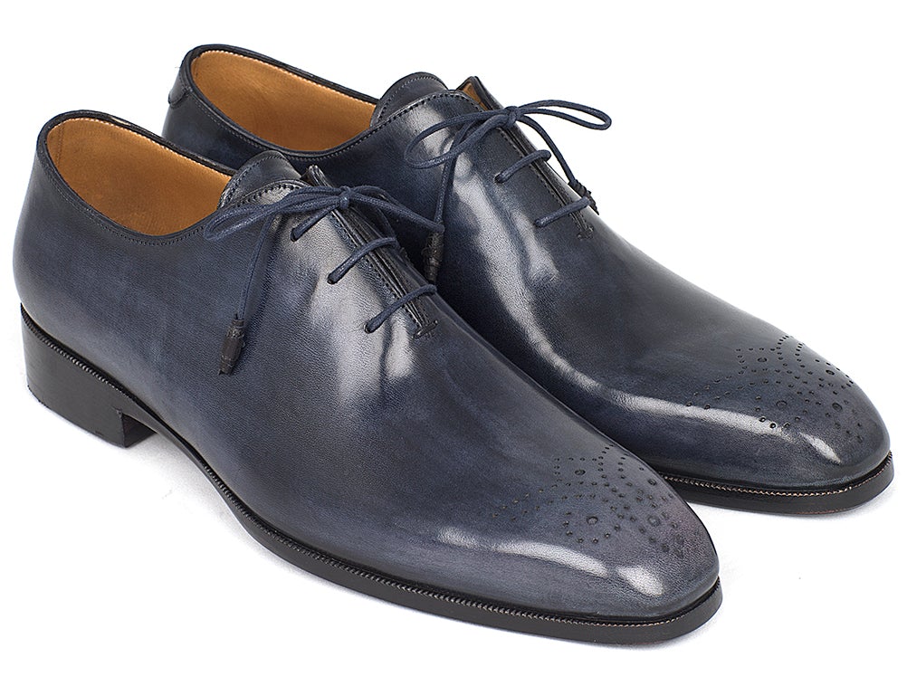 Paul Parkman Men's Hand Painted Medallion Toe Wholecut Oxfords in Navy