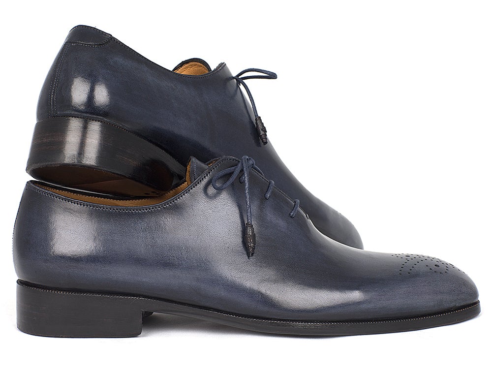 Paul Parkman Men's Hand Painted Medallion Toe Wholecut Oxfords in Navy