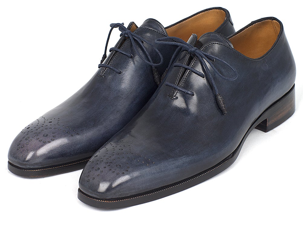 Paul Parkman Men's Hand Painted Medallion Toe Wholecut Oxfords in Navy