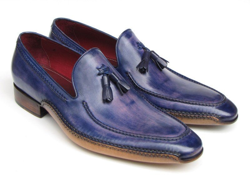 Paul Parkman Men's Hand Painted Side Sewn Tassel Loafers in Blue and Purple