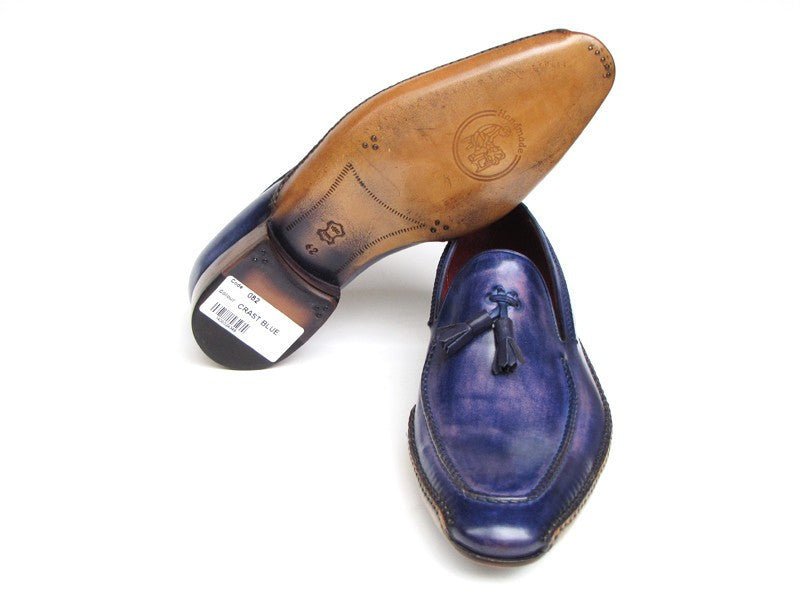 Paul Parkman Men's Hand Painted Side Sewn Tassel Loafers in Blue and Purple