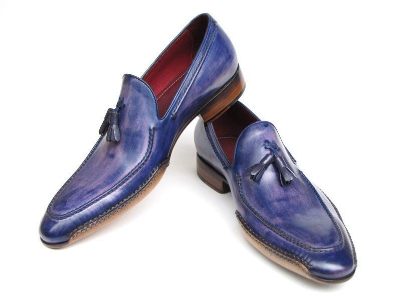 Paul Parkman Men's Hand Painted Side Sewn Tassel Loafers in Blue and Purple