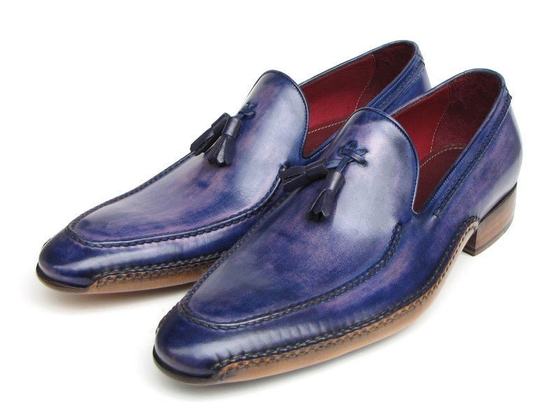 Paul Parkman Men's Hand Painted Side Sewn Tassel Loafers in Blue and Purple