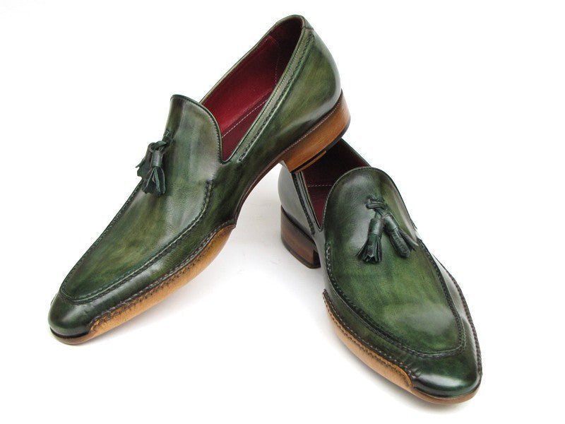 Paul Parkman Men's Hand Painted Side Sewn Tassel Loafers in Green