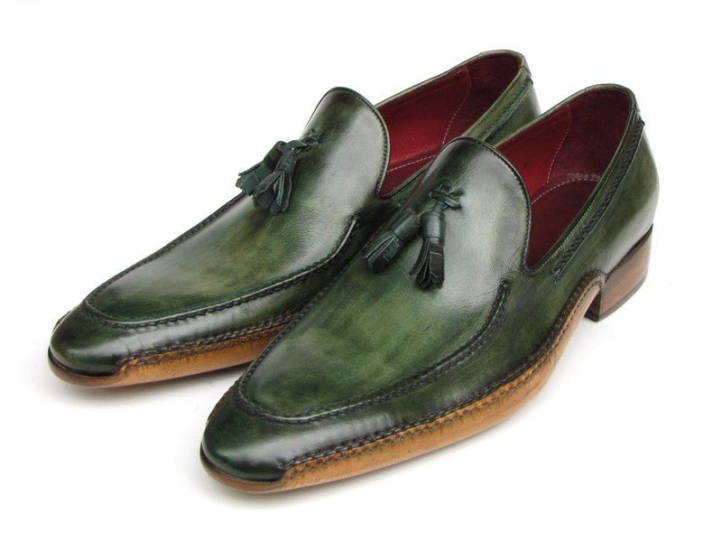Paul Parkman Men's Hand Painted Side Sewn Tassel Loafers in Green