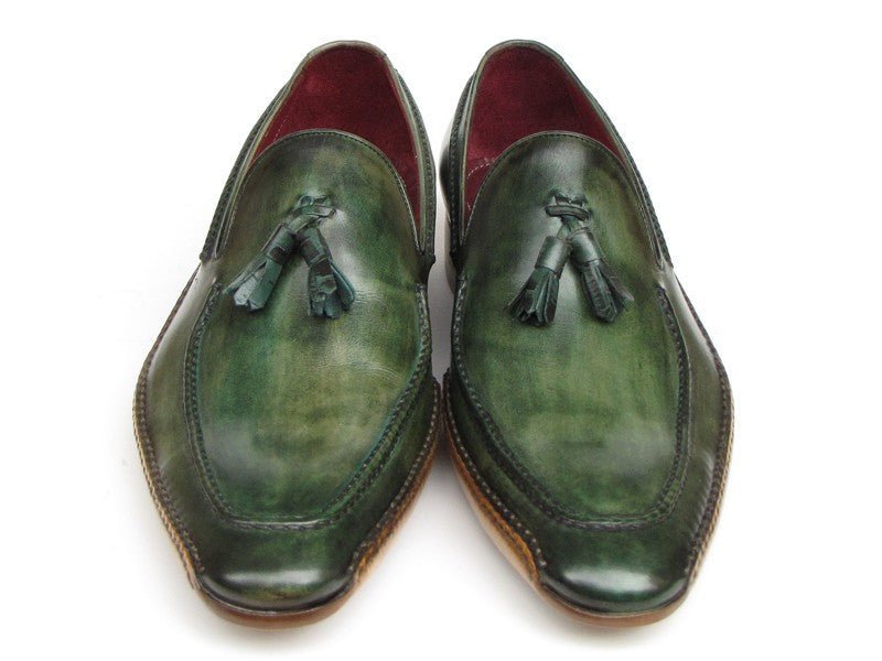 Paul Parkman Men's Hand Painted Side Sewn Tassel Loafers in Green