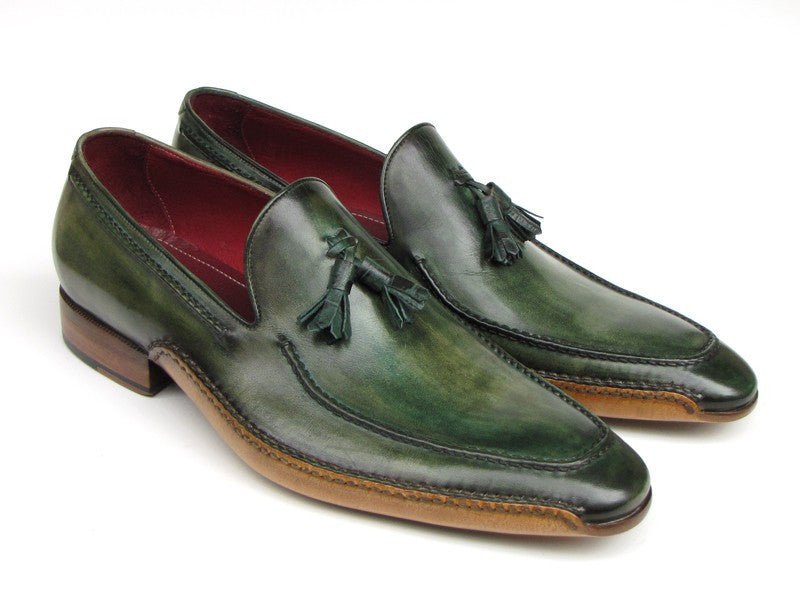 Paul Parkman Men's Hand Painted Side Sewn Tassel Loafers in Green