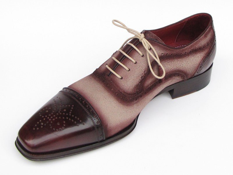 Paul Parkman Men's Hand Painted Suede Captoe Oxfords in Bordeaux and Beige