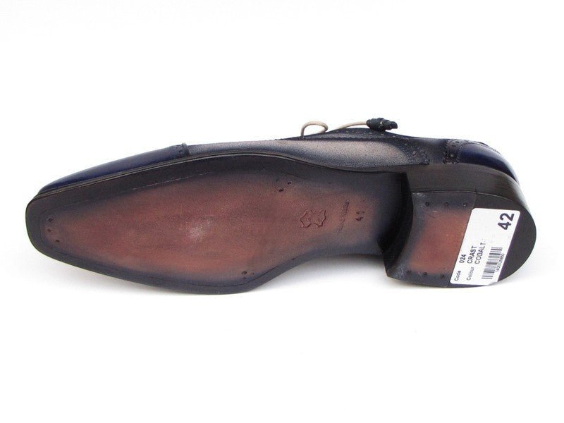Paul Parkman Men's Hand Painted Suede Captoe Oxfords in Navy and Beige