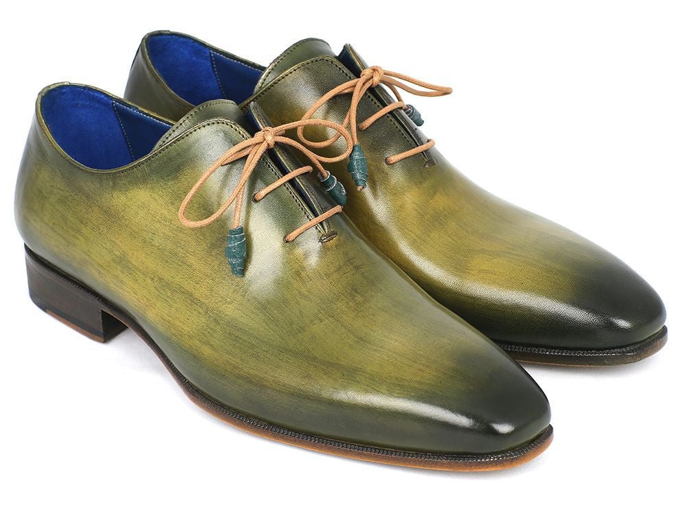 Paul Parkman Men's Hand Painted Wholecut Leather Oxfords in Antique Green
