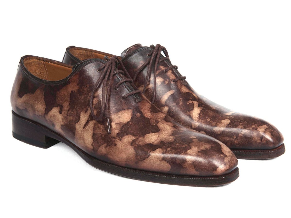 Paul Parkman Men's Hand Painted Wholecut Oxfords in Brown Camouflage